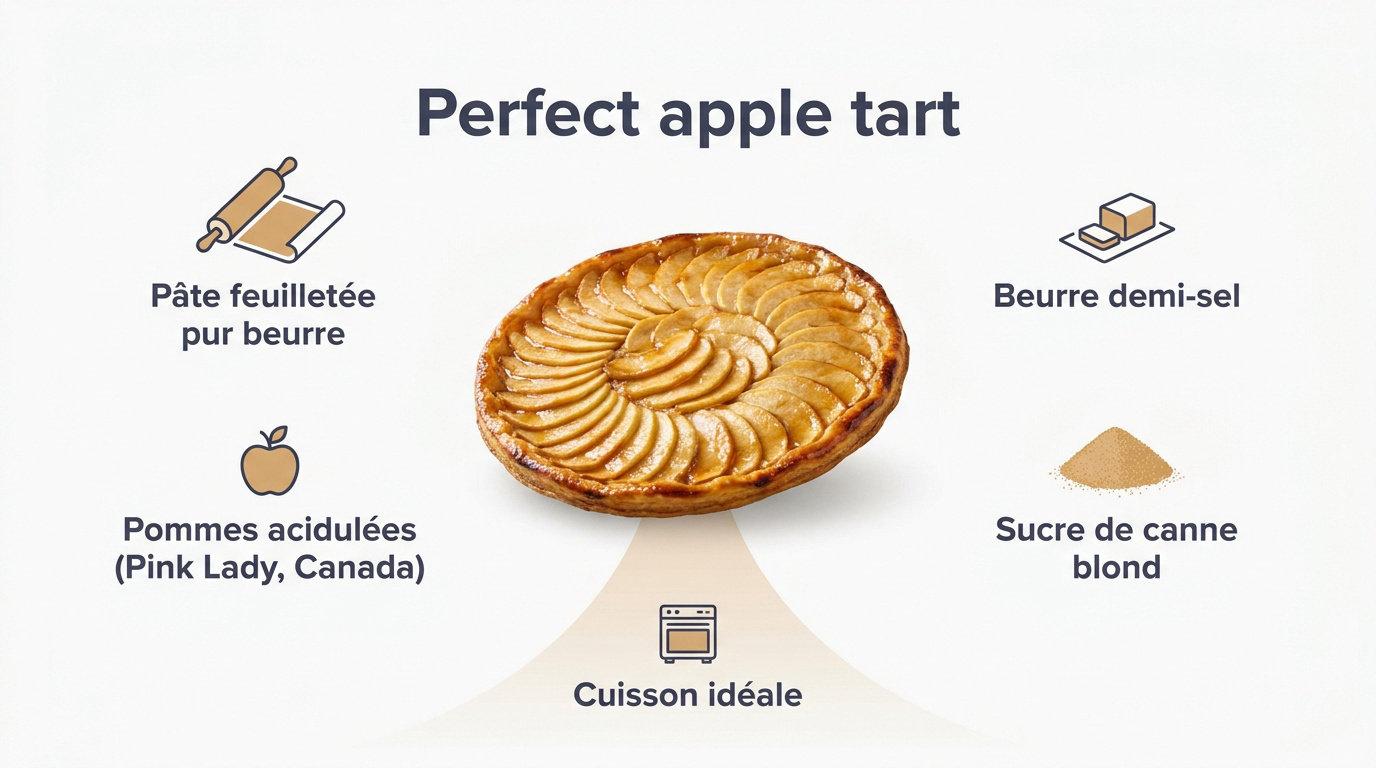 Secrets d'une <strong>tarte fine aux pommes</strong> parfaite »></p>
<h3>Le beurre et le sucre — Agents de la réaction de Maillard</h3>
<p>Le beurre demi-sel est indispensable pour le contraste. <strong>Ce sel relève les saveurs et sublime le fruit</strong>, rappelant les douceurs authentiques de mon enfance.</p>
<p>Le sucre de canne blond offre une profondeur ambrée. Il permet d&rsquo;obtenir cette <a href=