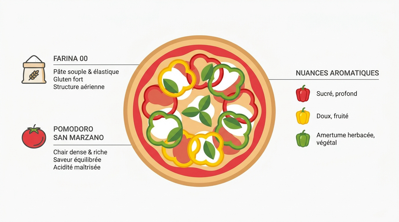 Ingrédients frais pour pizza aux poivrons