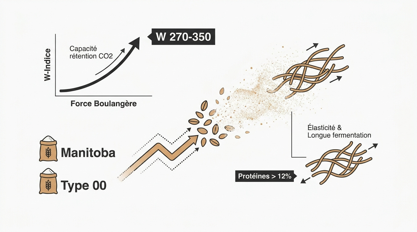 Schéma technique de la force boulangère et du réseau de gluten