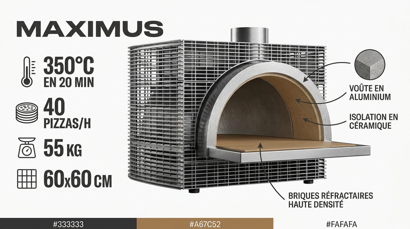 Four à pizza Maximus au feu de bois avec design élégant et briques réfractaires