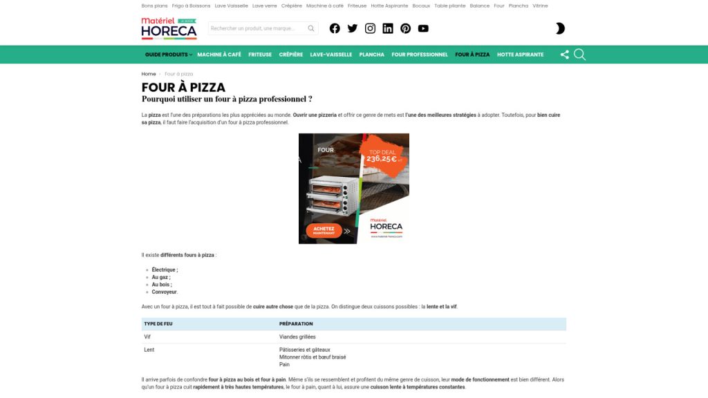 Four à pizza professionnel à deux étages avec offre promotionnelle sur le site Matériel Horeca.