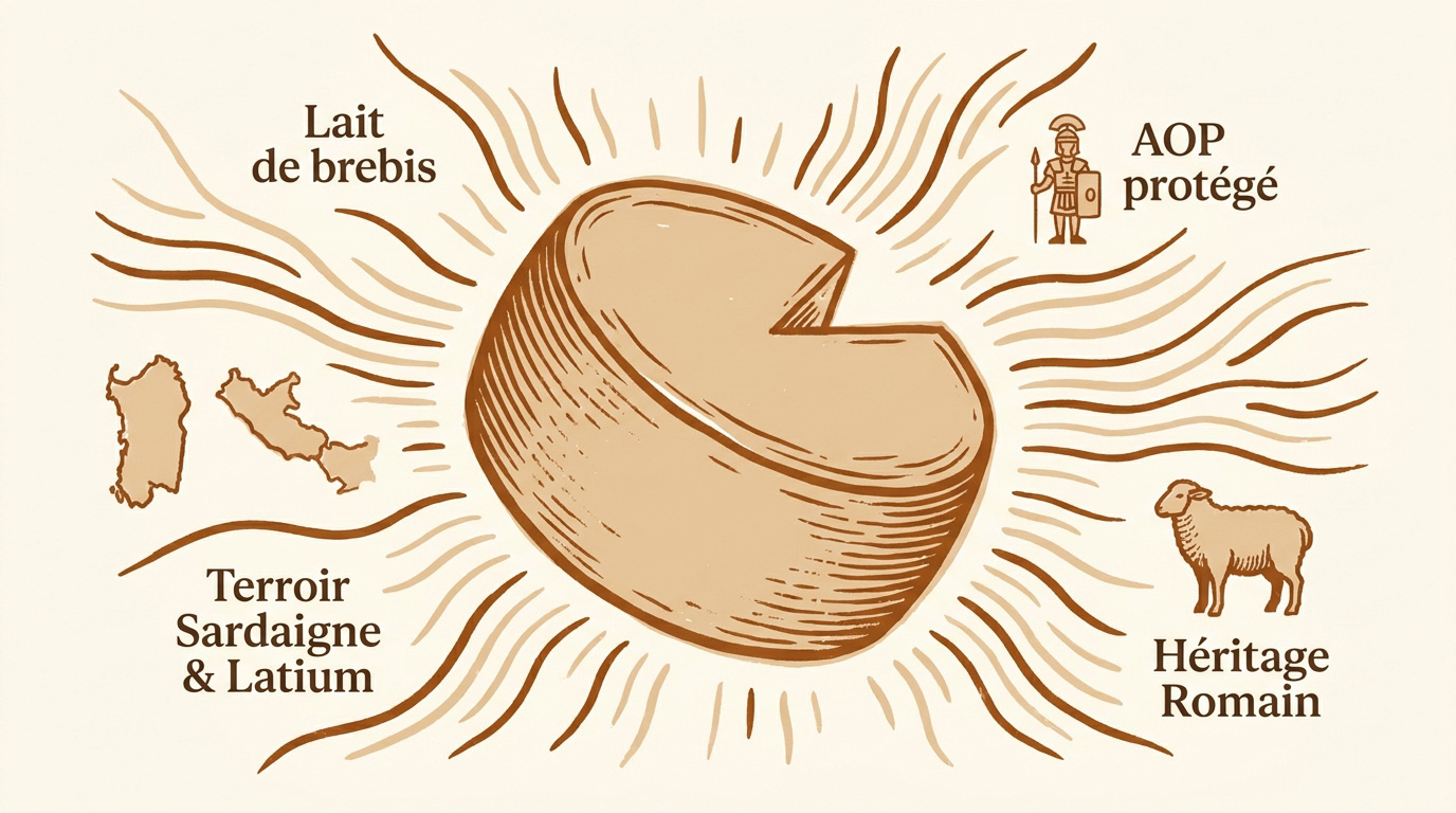 Meule de Pecorino Romano DOP à la texture granuleuse et lait de brebis