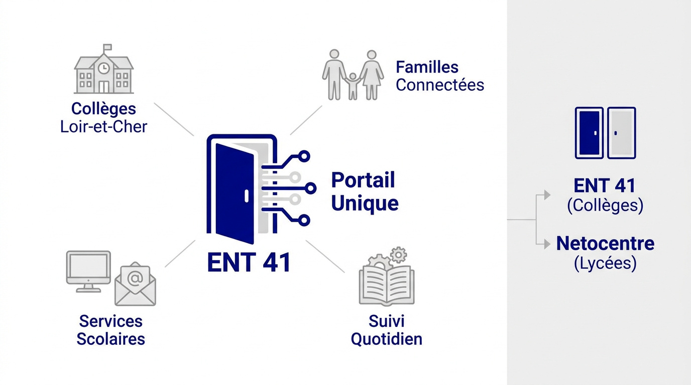 Infographie explicative du portail numérique ENT 41 pour les collèges du Loir-et-Cher