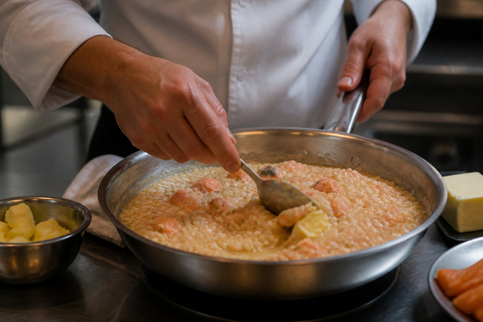Intégration du saumon et mantecatura : le secret de la texture