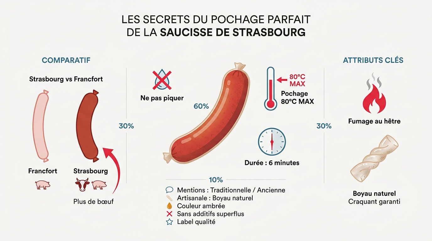 Saucisses de Strasbourg fumées au bois de hêtre prêtes pour le pochage