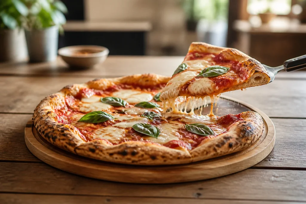 Pizza artisanale parfaite une part levee