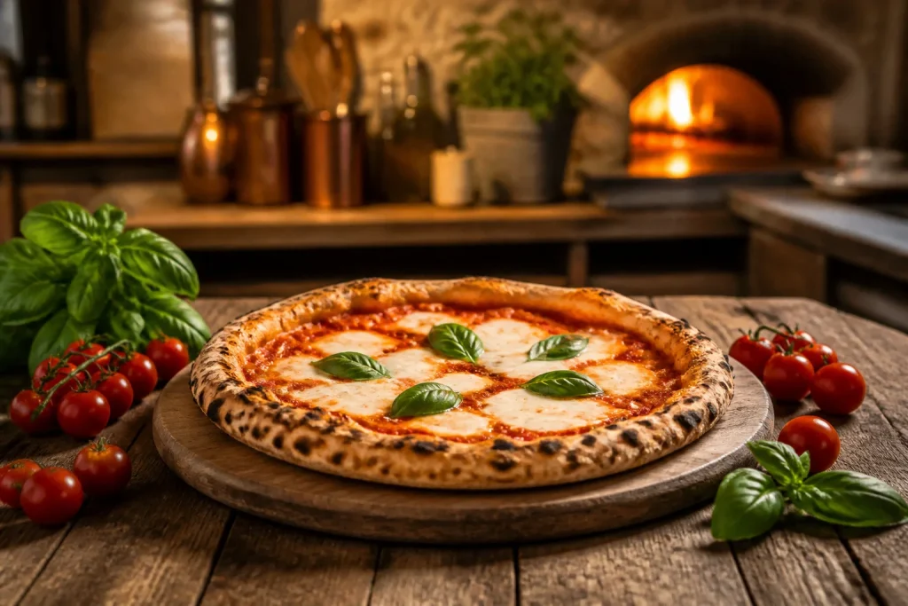 Pizza napolitaine fraichement cuite
