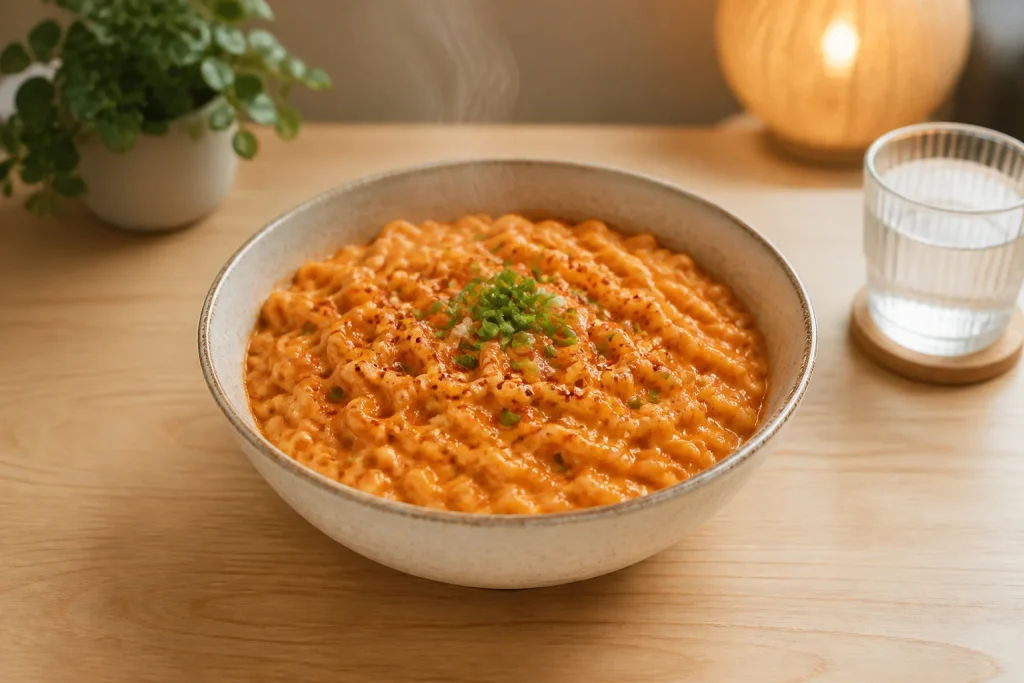 Nouilles buldak carbonara cremeuses et fumantes