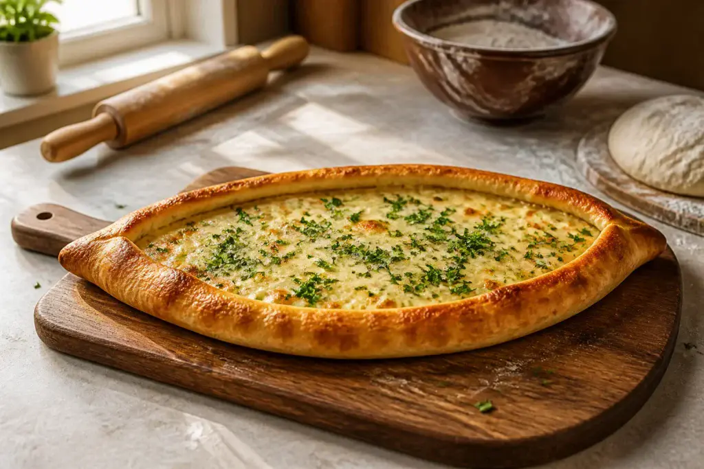 Pide turc fraichement sorti du four au fromage