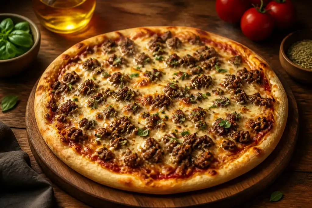 Pizza savoureuse a la viande hachee
