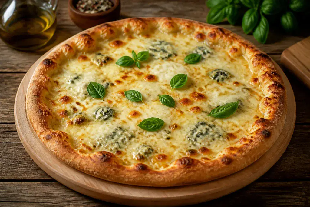 Pizza gorgonzola gourmande fraichement sortie du four