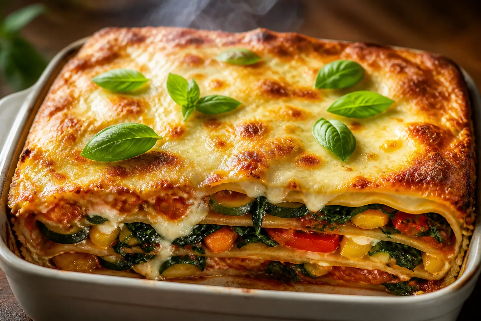 Lasagnes vegetariennes dorees et fumantes