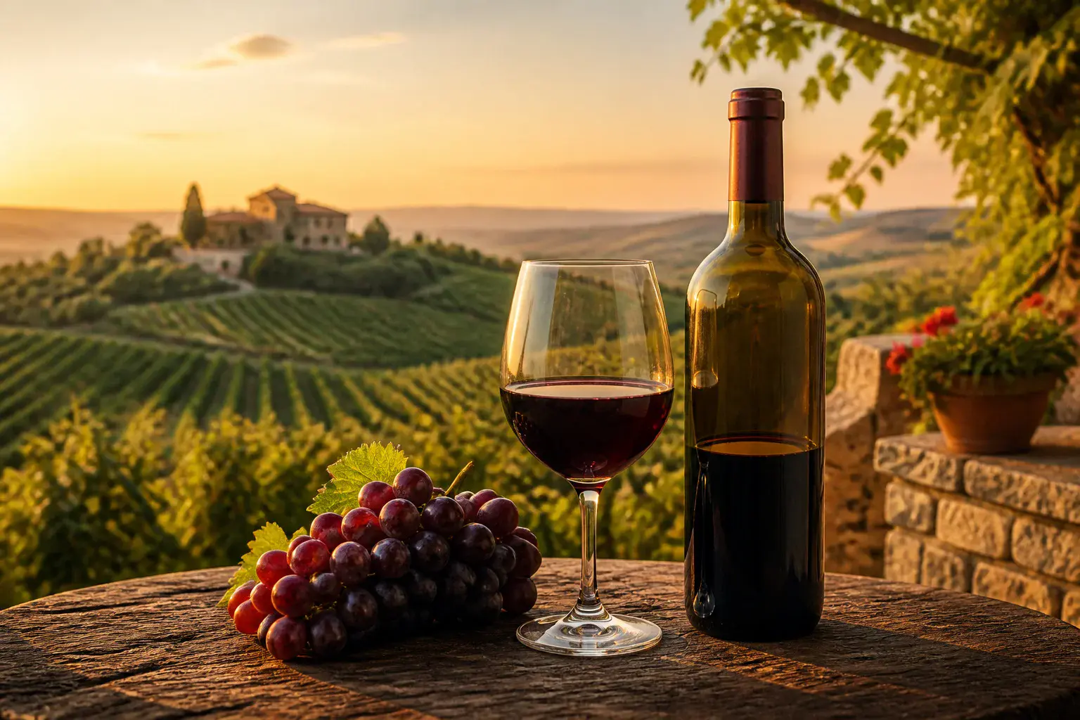 Vin italien au coucher du soleil