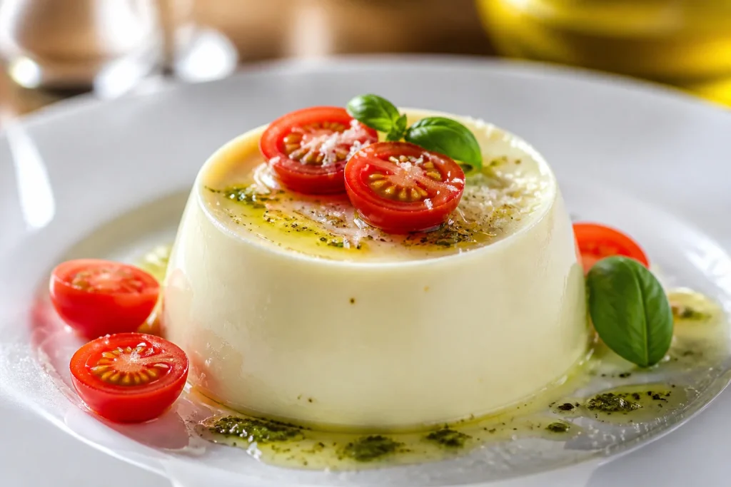 Panna cotta salee aux tomates cerises et basilic