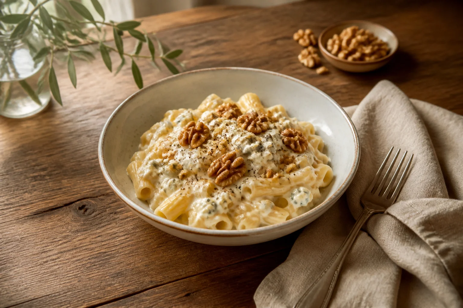 Pates cremeuses au gorgonzola et noix