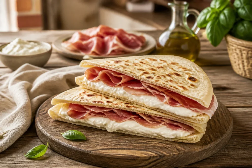 Piadina au jambon cru et fromage frais