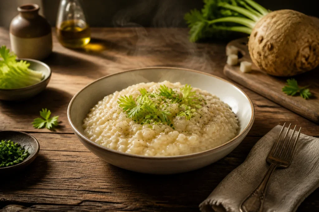 Risotto cremeux de celeri rave fumant