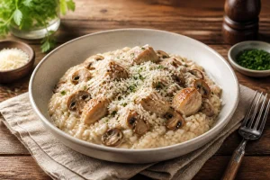 Risotto poulet champignon : la recette crémeuse
