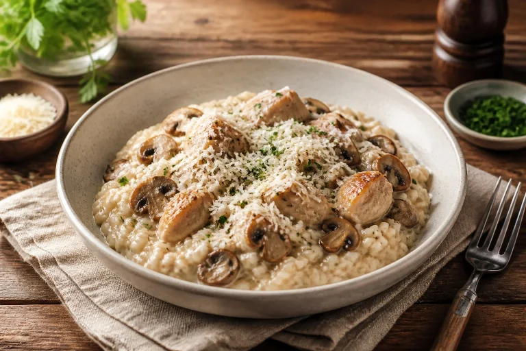 Risotto poulet champignon : la recette crémeuse