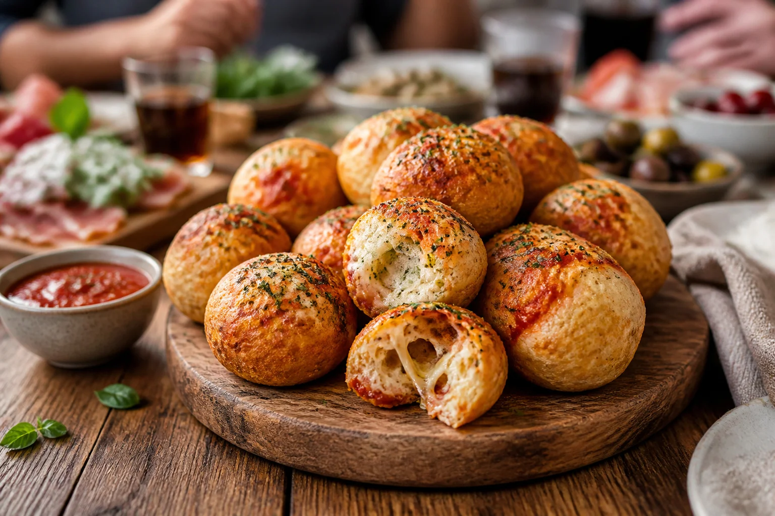 Boules de pizza dorees et fondantes