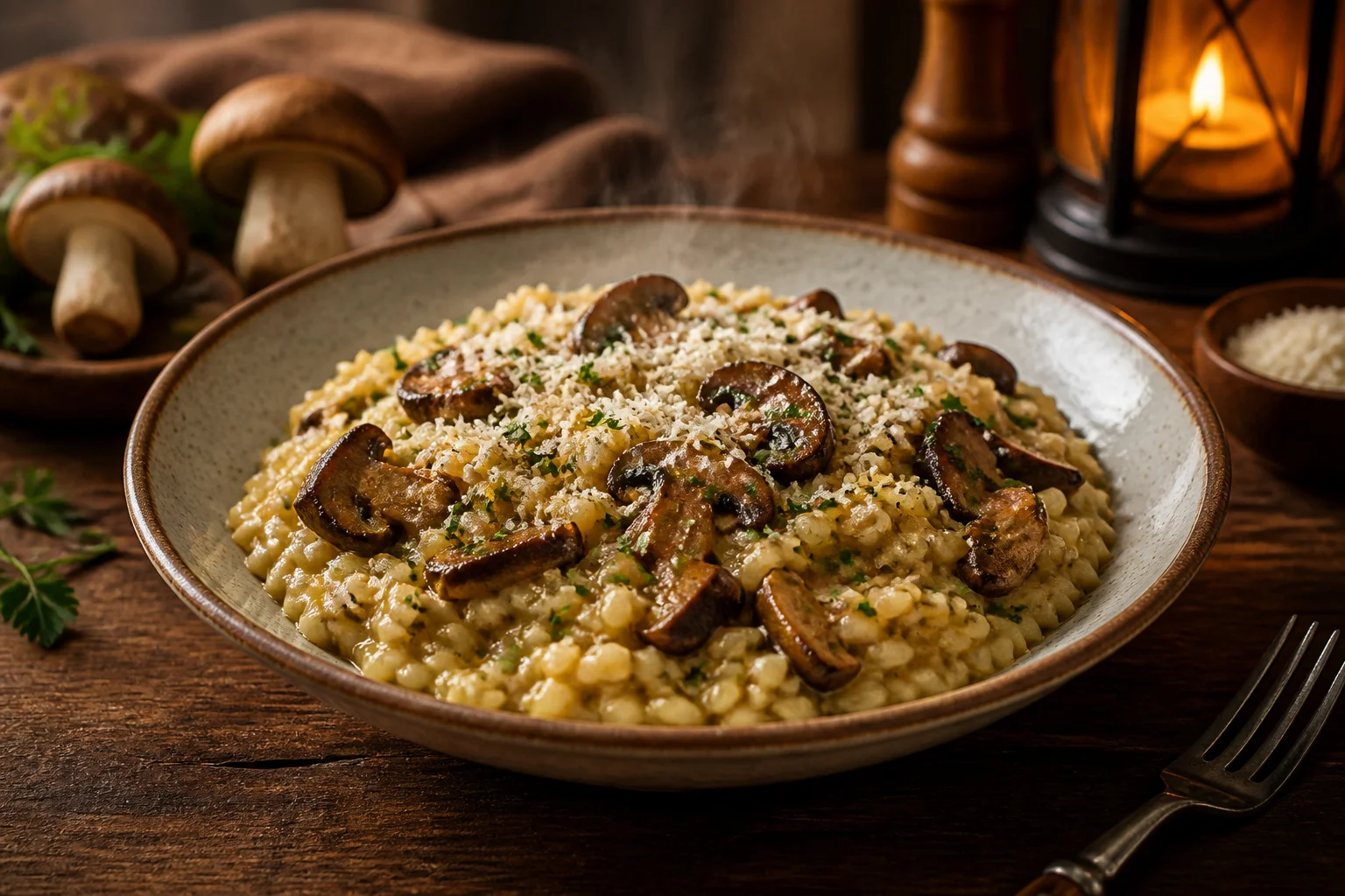 Risotto cremeux aux cepes fumant