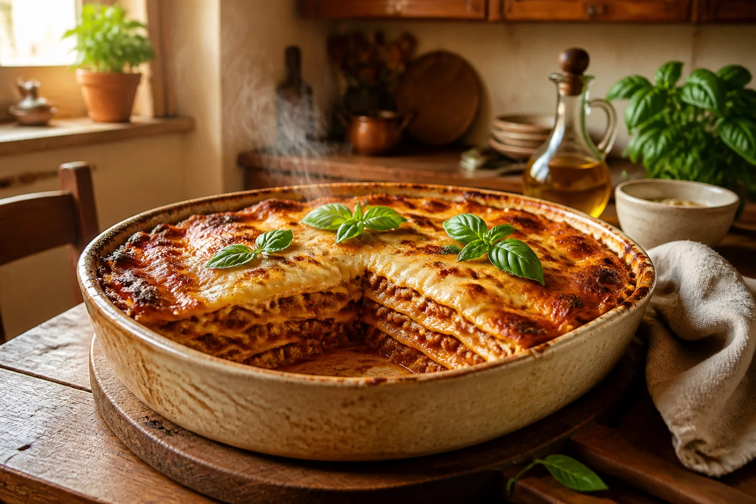 Lasagnes maison dorees et fumantes