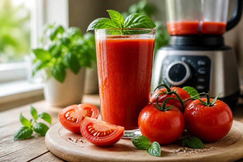 Jus de tomate frais et basilic