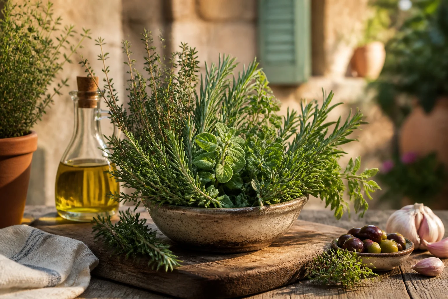 Herbes de provence fraiches et huile dolive