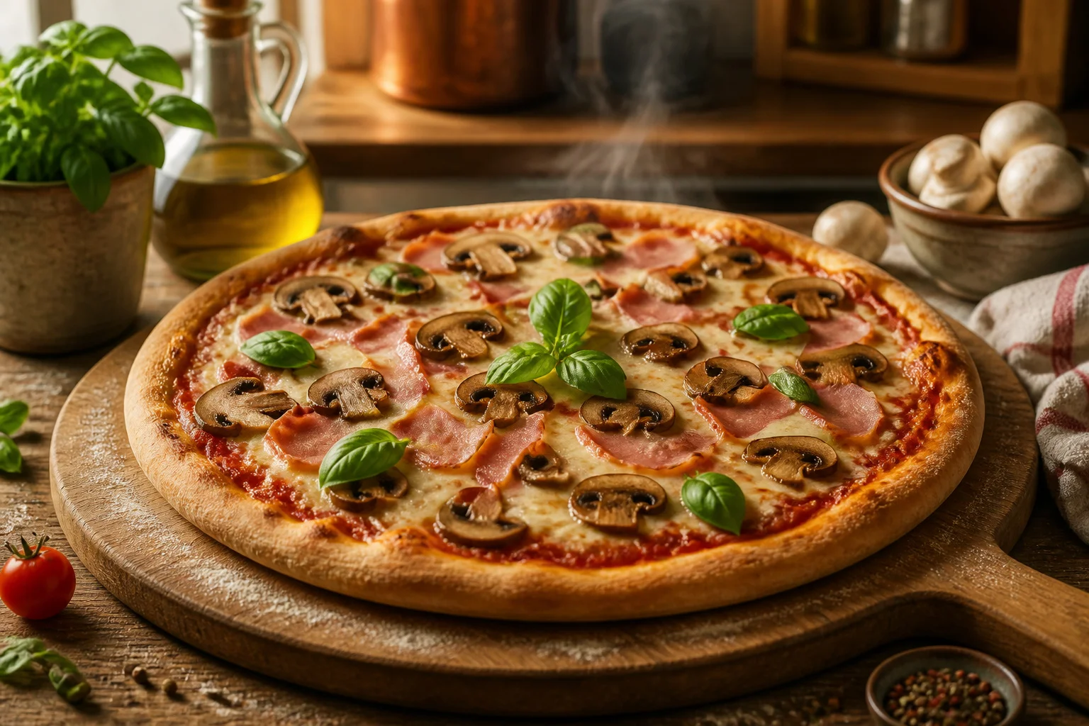 Pizza reine fraichement sortie du four