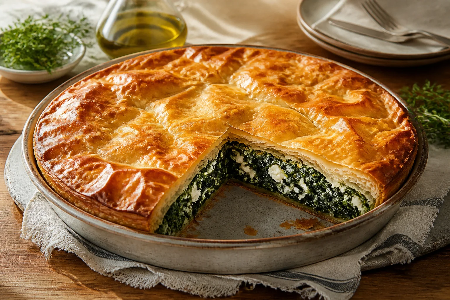 Spanakopita fraichement doree
