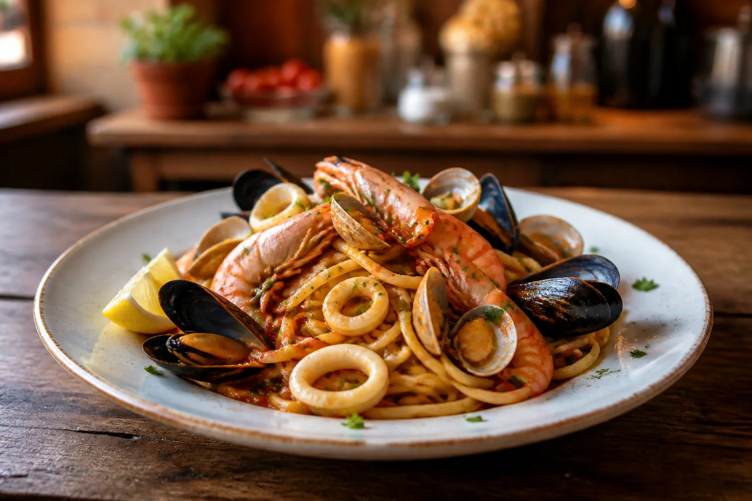 Spaghetti aux fruits de mer authentique