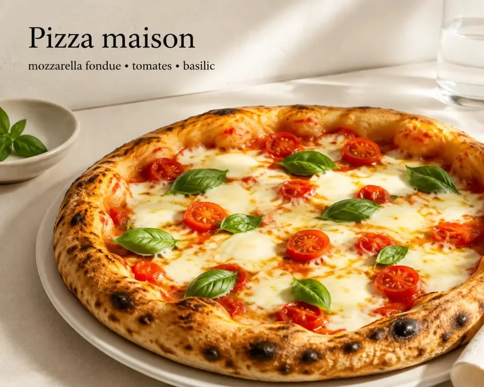 Ricetta pizza maison dorée, pizza tonda au cornicione gonflé et mozzarella fondante