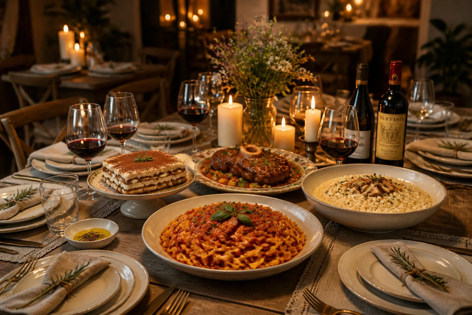 Festin italien pates risotto osso buco et tiramisu