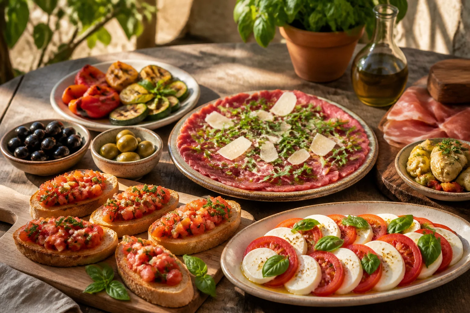 Antipasti italiens colores sur table en bois