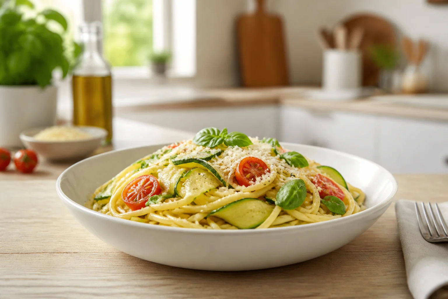 Spaghetti aux courgettes et basilic frais